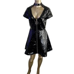 KILLSTAR Sin City Skater Dress Black Vegan Leather Pentagram Zip Gothic JR. L